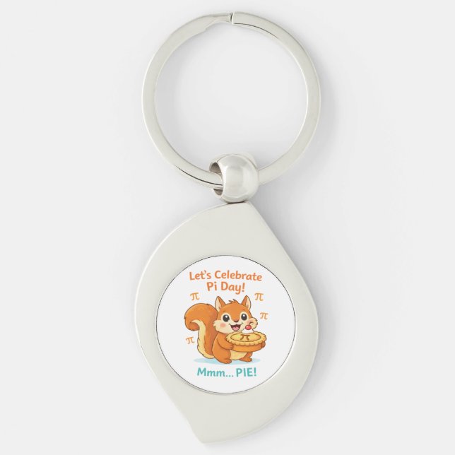 Funny Pi Day Animal with Pie – Math Lover Gift Key Ring (Front)