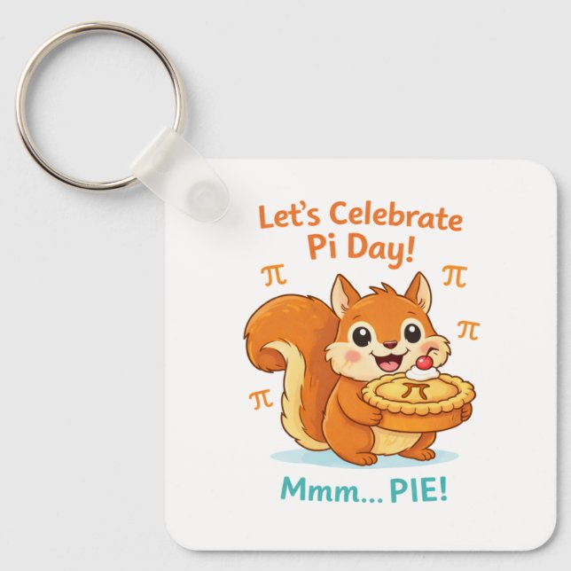 Funny Pi Day Animal with Pie – Math Lover Gift Key Ring (Front)