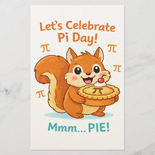 Funny Pi Day Animal with Pie – Math Lover Gift Stationery (Front)