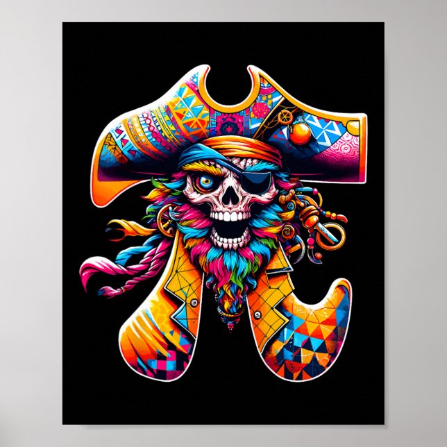 Funny Pi Day Pirate Pi Symbol Math Colourful Mathe Poster (Front)