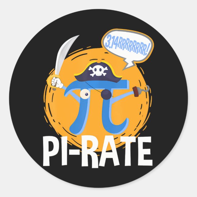 Funny Pi-Rate Happy Pi Day Math Pirate Pun Classic Round Sticker (Front)