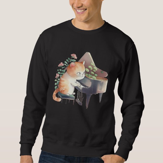 Funny Piano Music Cat Men Women Kids Cat Piano Lov Sweatshirt (Front)