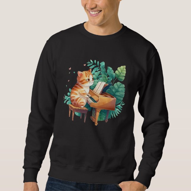 Funny Piano Music Cat Men Women Kids Cat Piano Lov Sweatshirt (Front)
