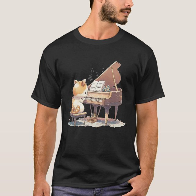 Funny Piano Music Cat Men Women Kids Cat Piano Lov T-Shirt (Front)