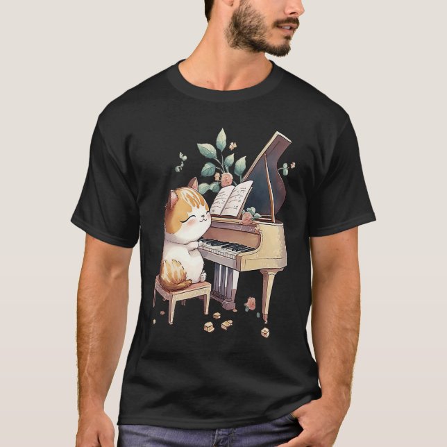 Funny Piano Music Cat Men Women Kids Cat Piano Lov T-Shirt (Front)