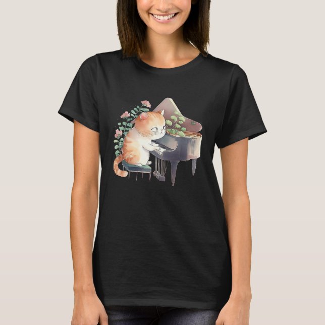 Funny Piano Music Cat Men Women Kids Cat Piano Lov T-Shirt (Front)