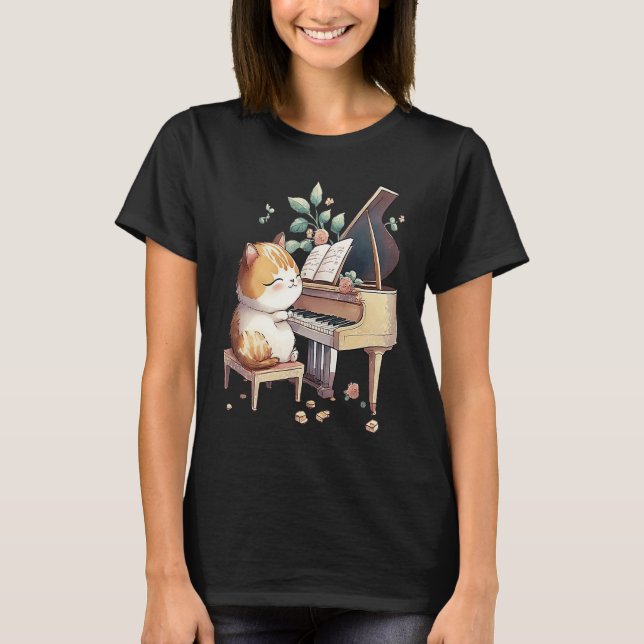Funny Piano Music Cat Men Women Kids Cat Piano Lov T-Shirt (Front)