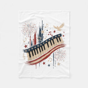 Funny Piano Player Patriotic Usa Flag Fireworks Fleece Blanket