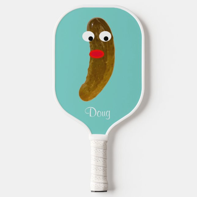Funny Pickle Guy Green Teal Pickleball Paddle (Front)