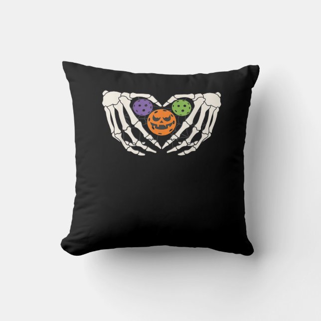 Funny Pickle Halloween Skeleton Hands Heart Pumpki Cushion (Front)