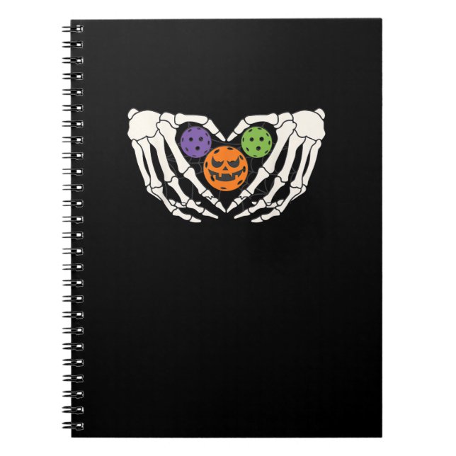 Funny Pickle Halloween Skeleton Hands Heart Pumpki Notebook (Front)