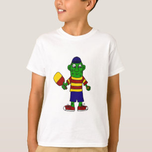 Funny Pickle Holding Pickleball Paddle and Ball T-Shirt