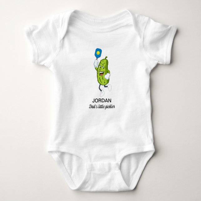 Funny Pickle Holding Pickleball Paddle Custom Baby Bodysuit (Front)