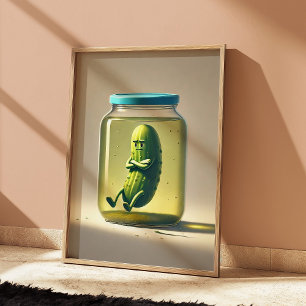 Funny Pickle in a Jar Art Print Retro Kitchen Art