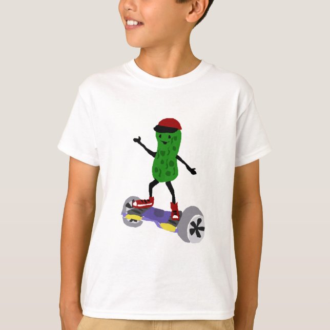 Funny Pickle is on Motorised Skateboard T-Shirt (Front)