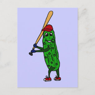 Funny Pickle Playing Baseball Cartoon Postcard