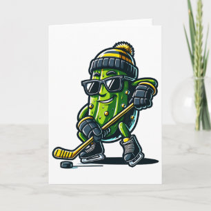 Funny Pickle Playing Hockey Sports Humor And Winte Card