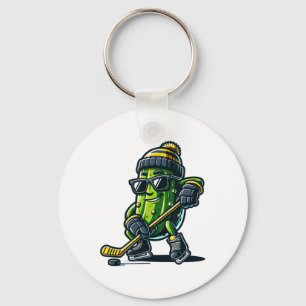 Funny Pickle Playing Hockey Sports Humor And Winte Key Ring
