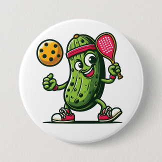 Funny pickle playing pickleball  7.5 cm round badge
