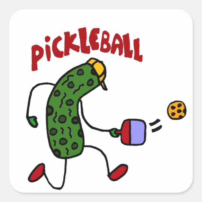 Funny Pickle Playing Pickleball Action Design Square Sticker (Front)