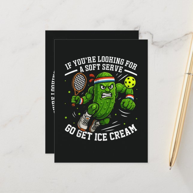 Funny Pickle Playing Pickleball Announcement Postcard (Front/Back In Situ)