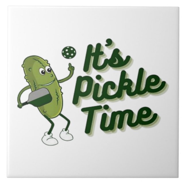 Funny Pickle Playing Pickleball  Ceramic Tile (Front)