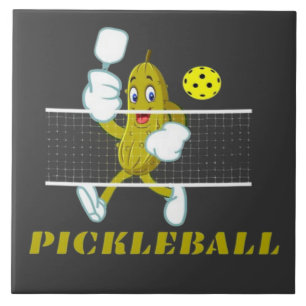 Funny Pickle Playing Pickleball Ceramic Tile