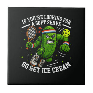 Funny Pickle Playing Pickleball Ceramic Tile