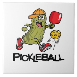 Funny Pickle Playing Pickleball Ceramic Tile