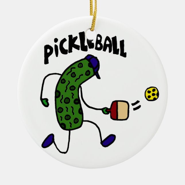 Funny Pickle Playing Pickleball Ceramic Tree Decoration (Front)