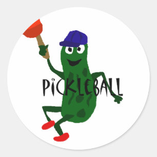 Funny Pickle Playing Pickleball Classic Round Sticker