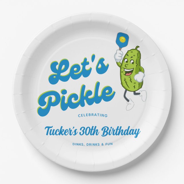 Funny Pickle Playing Pickleball Custom Text Paper Plate (Front)