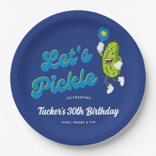 Funny Pickle Playing Pickleball Custom Text Paper Plate