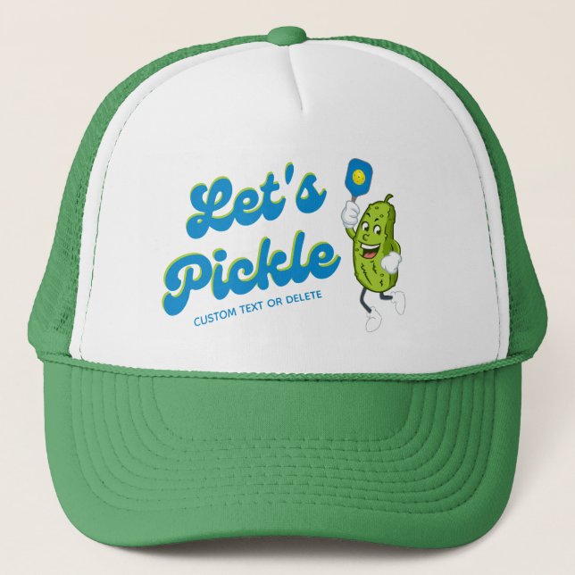 Funny Pickle Playing Pickleball Custom Text Trucker Hat (Front)