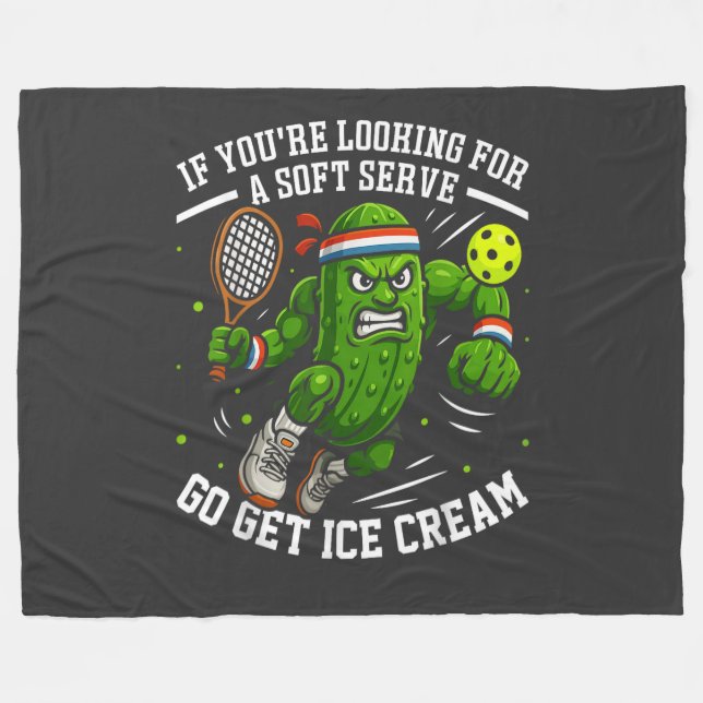 Funny Pickle Playing Pickleball Fleece Blanket (Front (Horizontal))