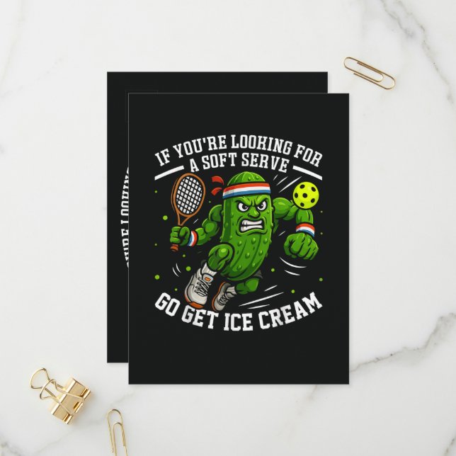 Funny Pickle Playing Pickleball Invitation Postcard (Front/Back In Situ)