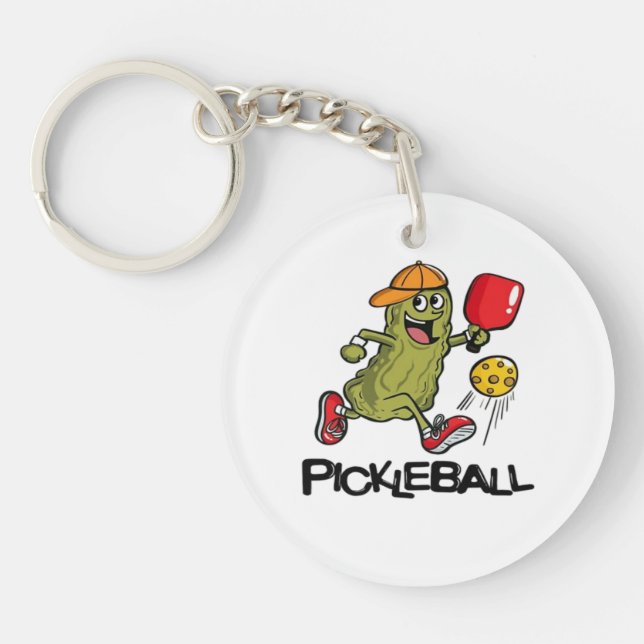 Funny Pickle Playing Pickleball  Key Ring (Front)