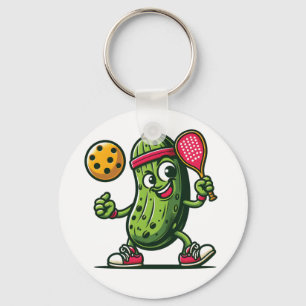 Funny pickle playing pickleball  key ring
