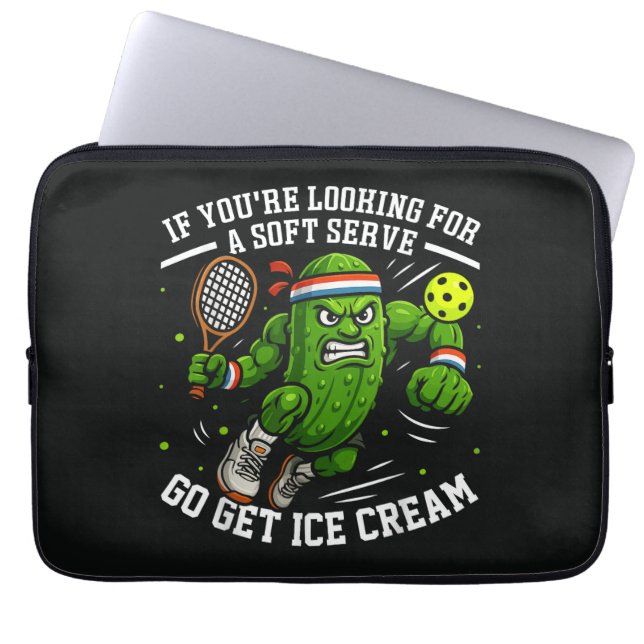 Funny Pickle Playing Pickleball Laptop Sleeve (Front)
