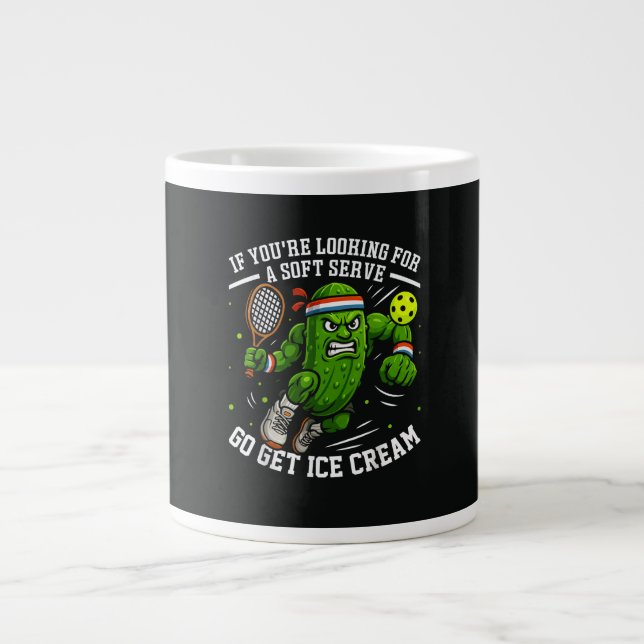 Funny Pickle Playing Pickleball Large Coffee Mug (Front)