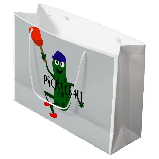 Funny Pickle Playing Pickleball Large Gift Bag (Front Angled)