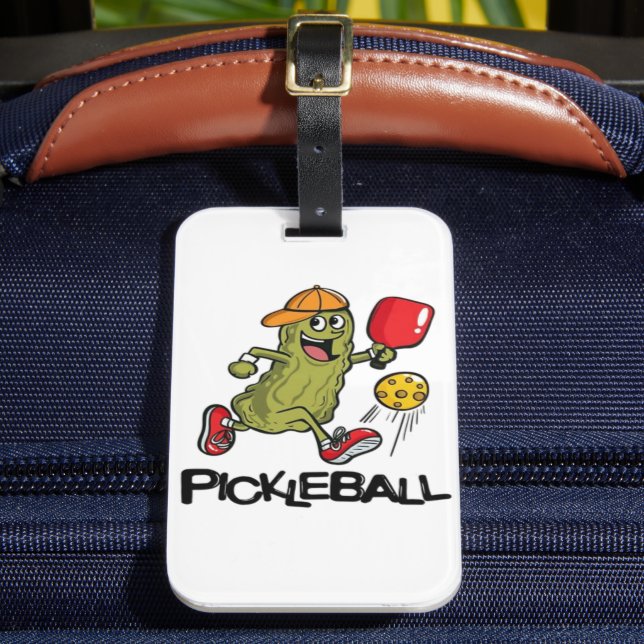 Funny Pickle Playing Pickleball  Luggage Tag (Front Insitu 2)