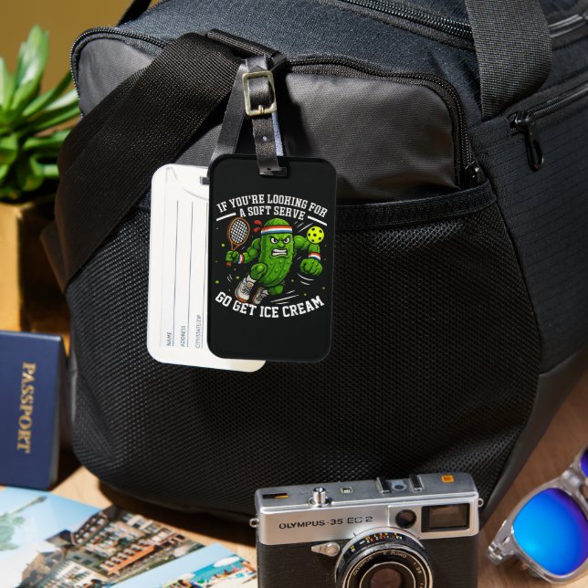 Funny Pickle Playing Pickleball Luggage Tag (Front & Back)