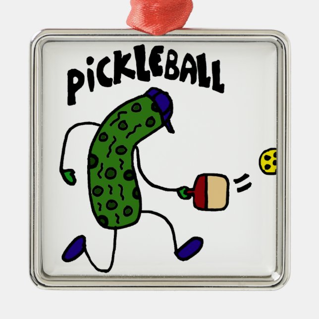 Funny Pickle Playing Pickleball Metal Tree Decoration (Front)
