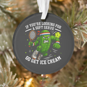 Funny Pickle Playing Pickleball Ornament