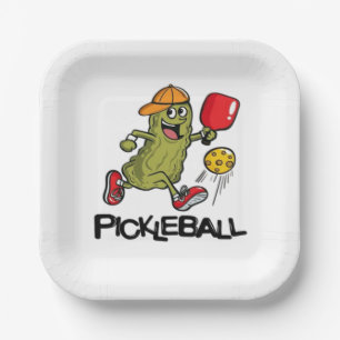 Funny Pickle Playing Pickleball Paper Plate