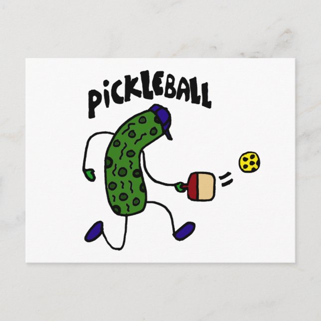 Funny Pickle Playing Pickleball Postcard (Front)