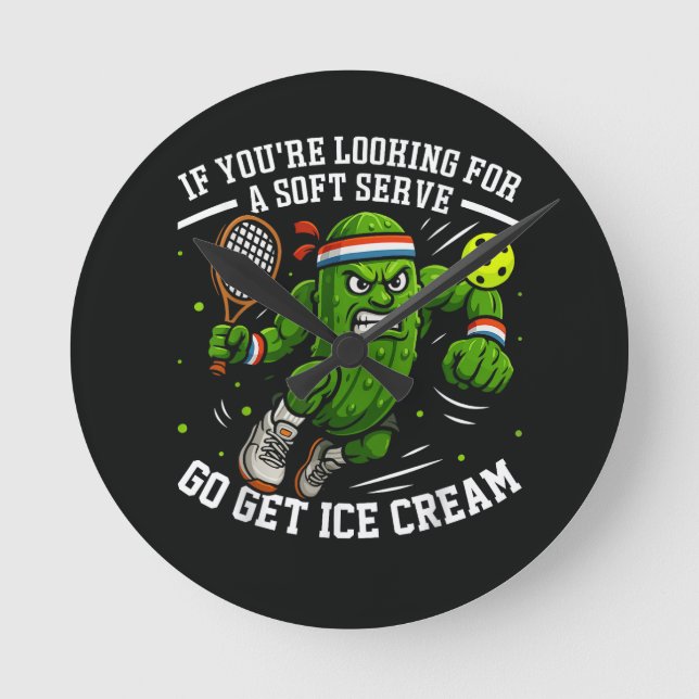 Funny Pickle Playing Pickleball Round Clock (Front)