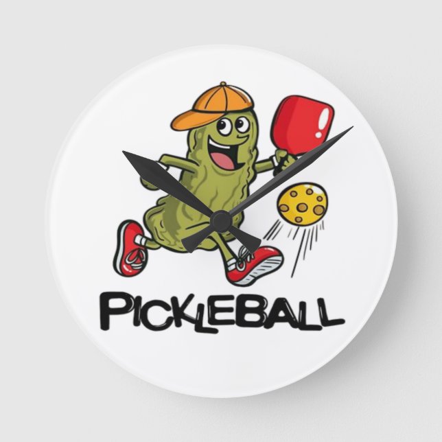 Funny Pickle Playing Pickleball  Round Clock (Front)