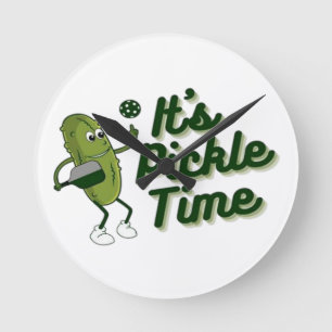 Funny Pickle Playing Pickleball Round Clock